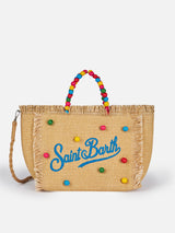Borsa Colette in paglia beige naturale con decorazione di perline di legno
