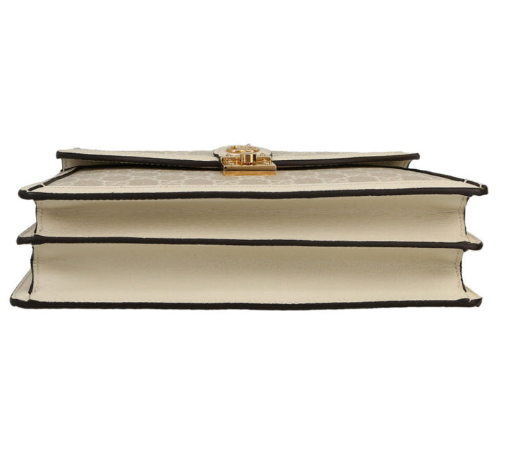 Borsa a tracolla Gucci Ophidia in tela siglata beige e pelle bianca