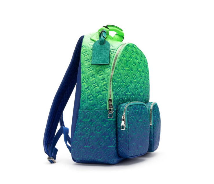 Louis Vuitton
Virgil Abloh Blue and Neon Green Gradient Illusion Taurillon Multipocket Backpack Silver Hardware, 2022
