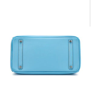 Hermès
Celeste Epsom and Bleu Mykonos Verso Candy Birkin 35 Palladium Hardware, 2011