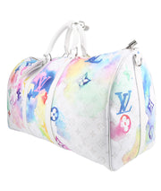 Borsa da viaggio Louis Vuitton Keepall Editions Limitées in tela monogram multicolore e pelle bianca