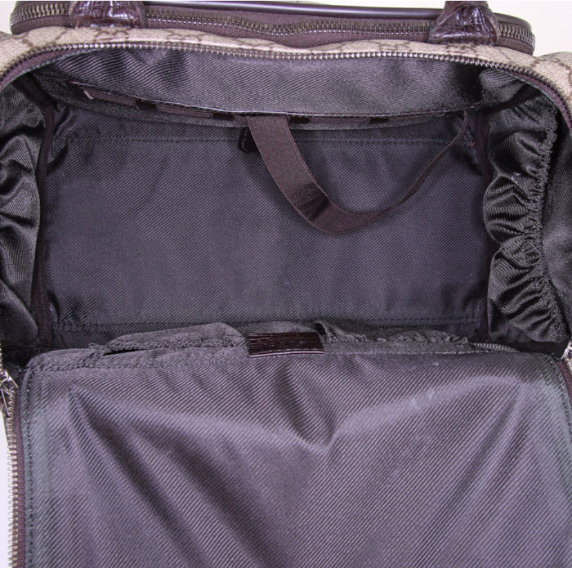 Borsa da viaggio Gucci piccola in tela monogram beige e pelle marrone