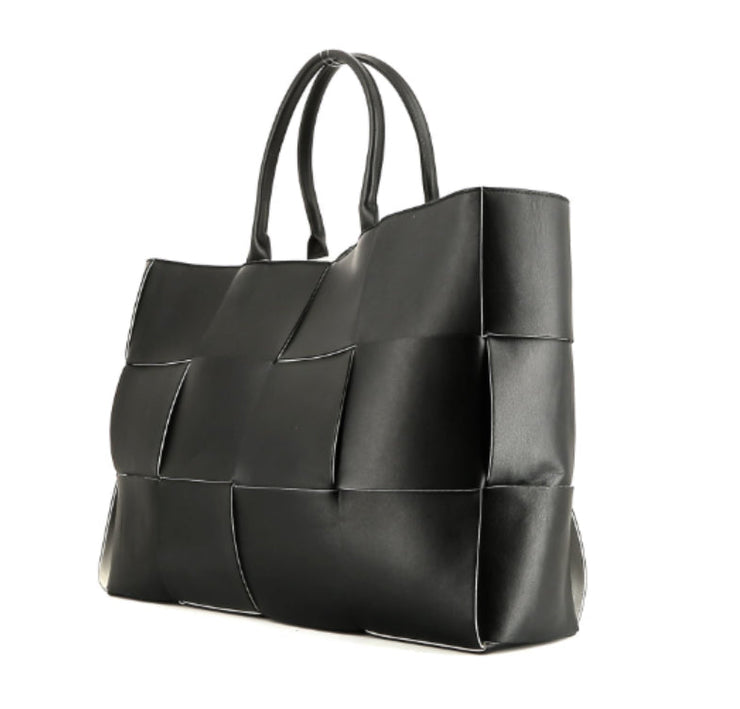 Shopping bag Bottega Veneta Arco 48 in pelle intrecciata nera