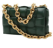 Borsa a tracolla Bottega Veneta Cassette in pelle intrecciata verde-pino