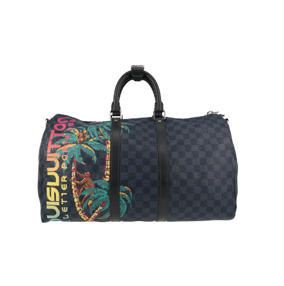 Borsa da viaggio Louis Vuitton Keepall 45 in tela a scacchi blu