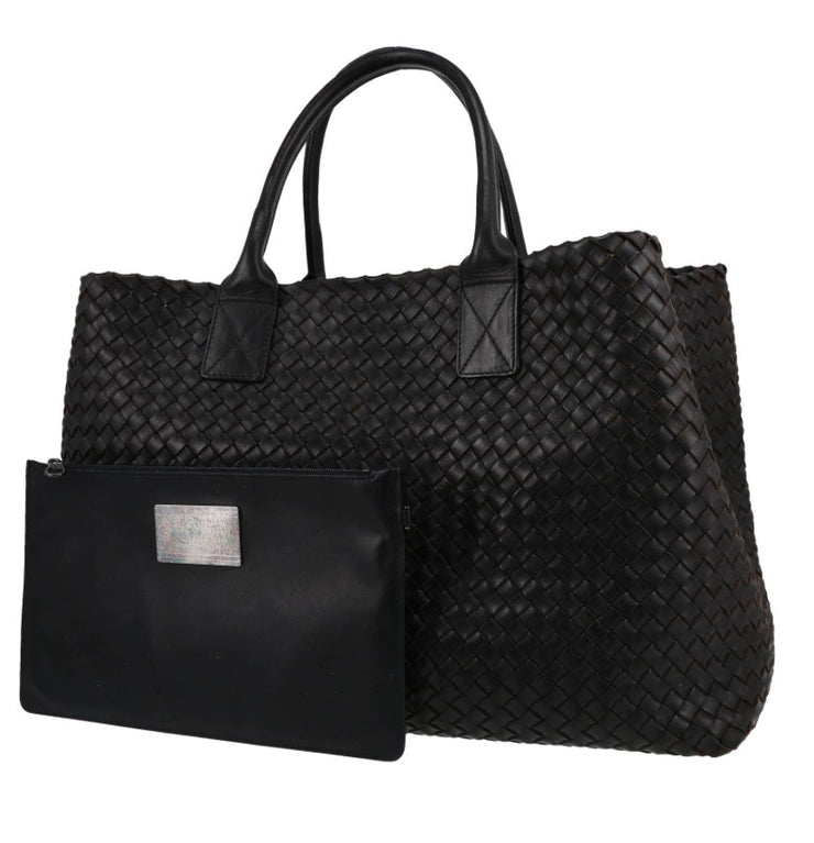 Shopping bag Bottega Veneta Cabat in pelle intrecciata nera
