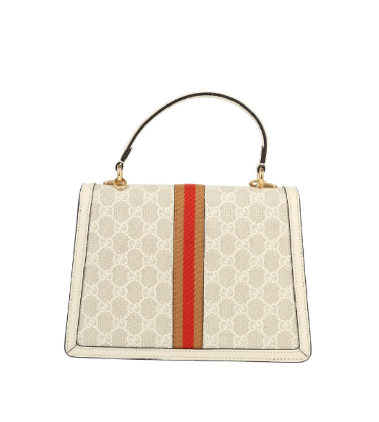 Borsa a tracolla Gucci Ophidia in tela siglata beige e pelle bianca