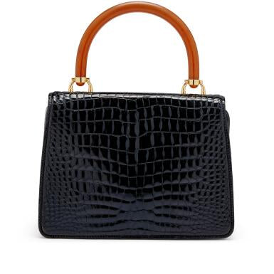 Gucci
Black Crocodile and Bakelite Top Handle Bag Gold Hardware, 1960s