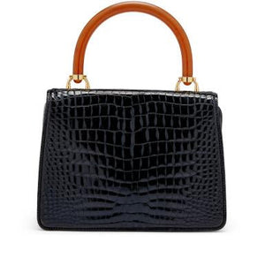 Gucci
Black Crocodile and Bakelite Top Handle Bag Gold Hardware, 1960s