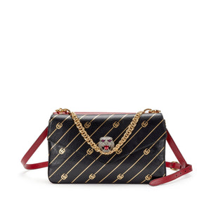 Gucci
Black and Red Leather and Strass Thiara Double Shoulder Bag Gold Hardware