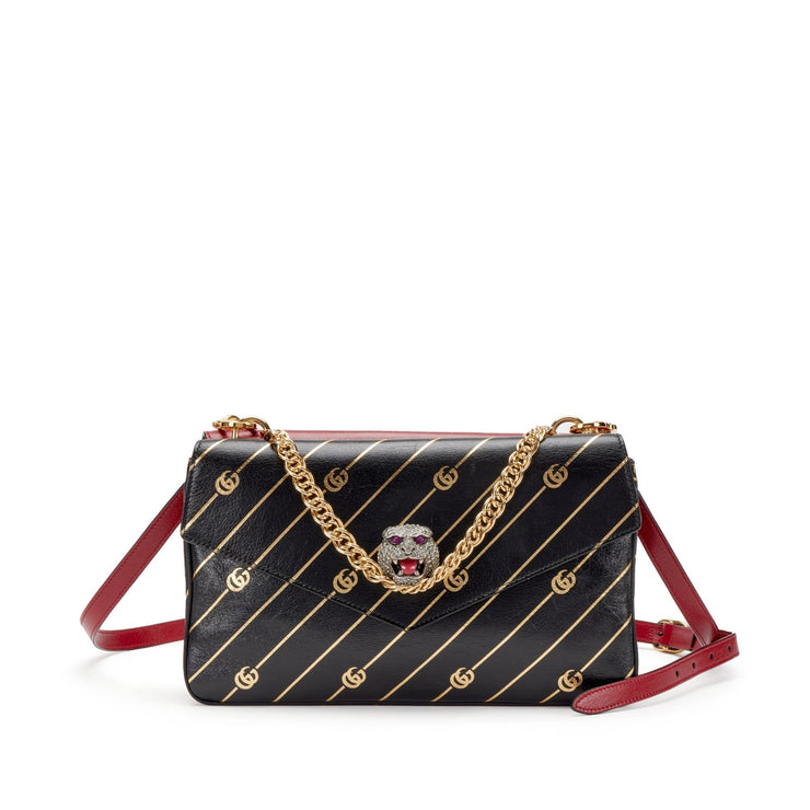 Gucci
Black and Red Leather and Strass Thiara Double Shoulder Bag Gold Hardware
