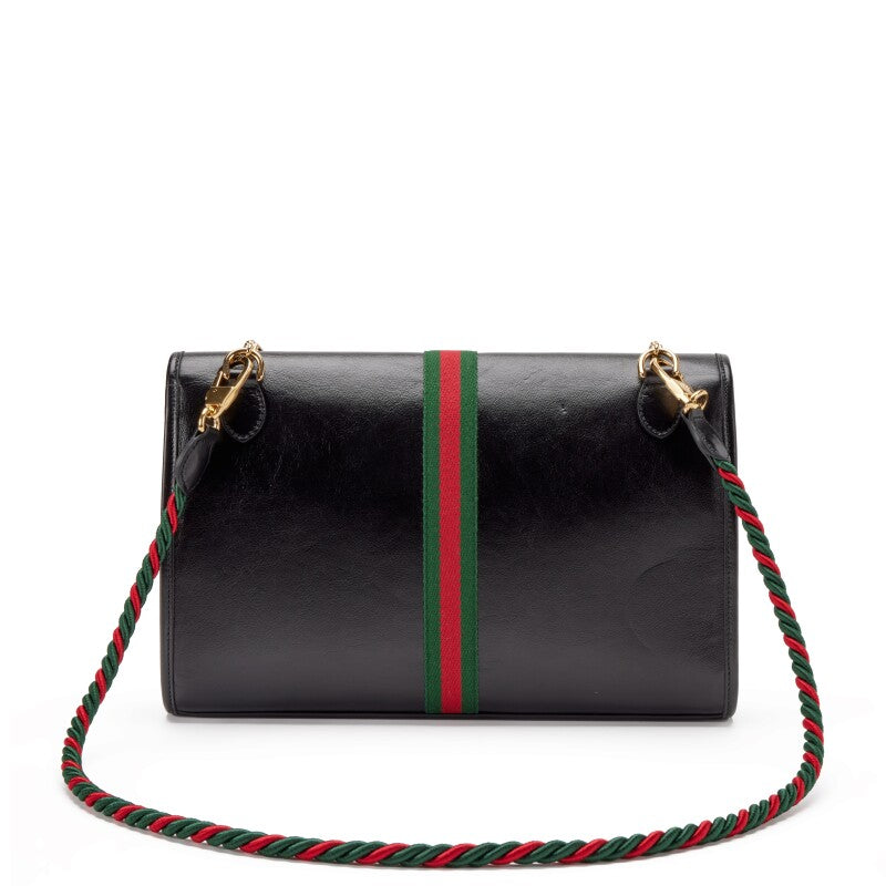 Gucci
Black Leather, Strass and Web Stripe Medium Rajah Shoulder Bag Gold Hardware