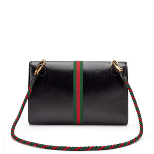 Gucci
Black Leather, Strass and Web Stripe Medium Rajah Shoulder Bag Gold Hardware
