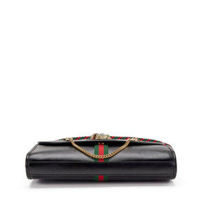 Gucci
Black Leather, Strass and Web Stripe Medium Rajah Shoulder Bag Gold Hardware