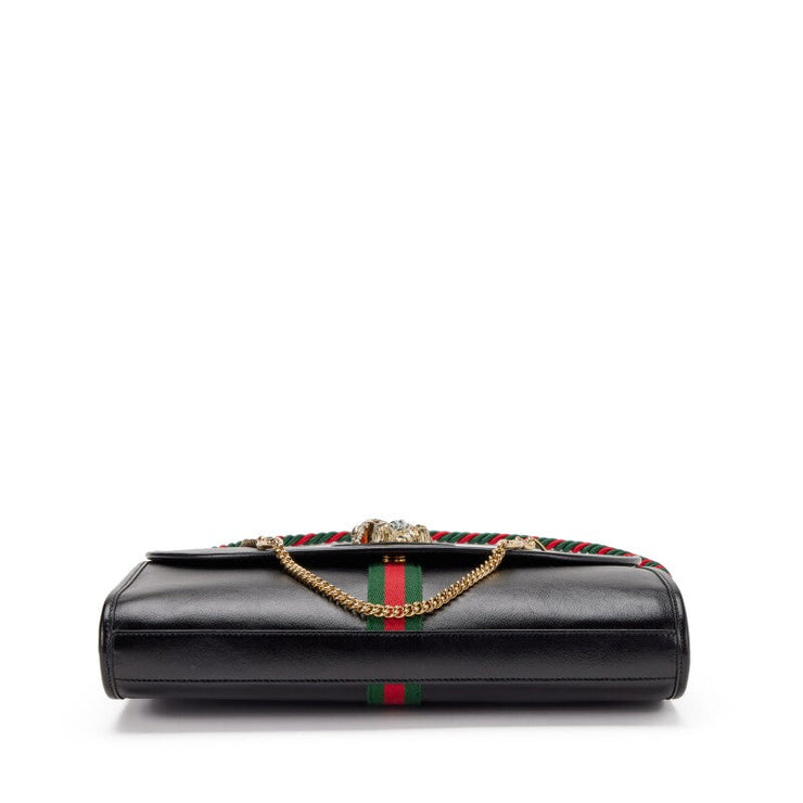 Gucci
Black Leather, Strass and Web Stripe Medium Rajah Shoulder Bag Gold Hardware