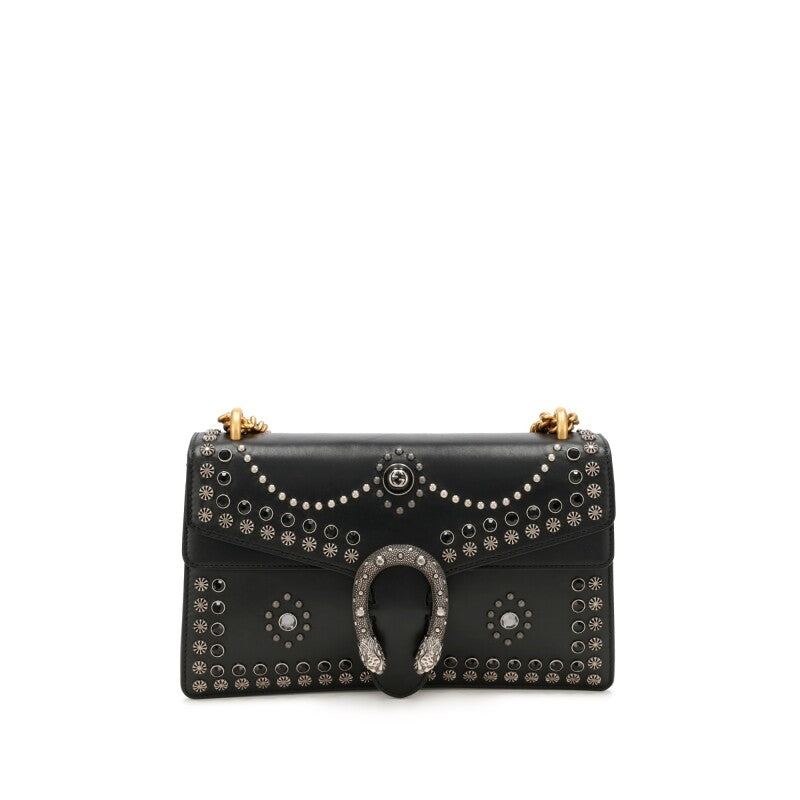 Gucci
Black Leather and Strass Studded Small Dionysus Bag Gold and Ruthenium Hardware