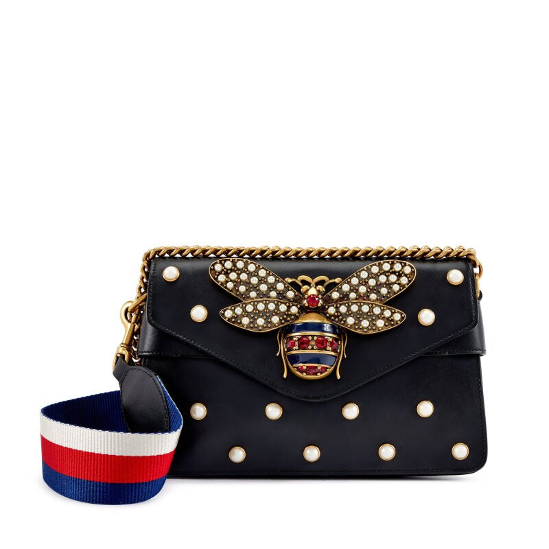 Gucci
Black Calfskin, Imitation Pearl and Strass Mini Queen Margaret Gold Hardware