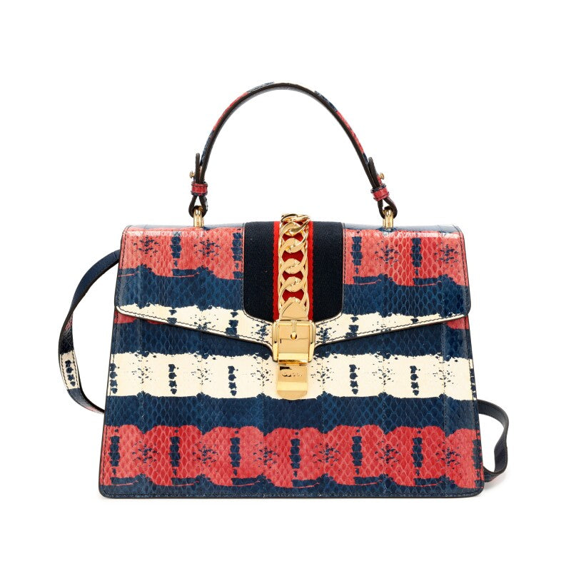 Gucci
Red, Blue, and White Python Large Borsa Sylvie Bag Gold Hardware