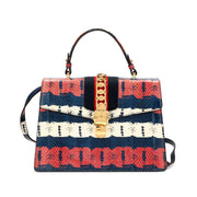 Gucci
Red, Blue, and White Python Large Borsa Sylvie Bag Gold Hardware