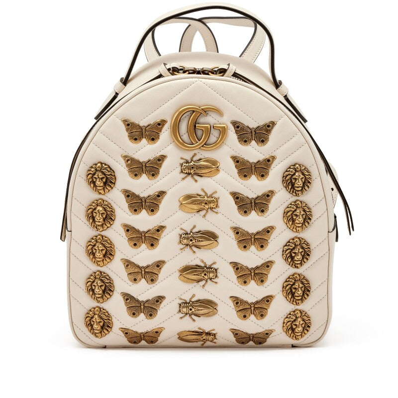 Gucci
White Calfskin Matelasse Animal Studs GG Marmont Dome Backpack Gold Hardware