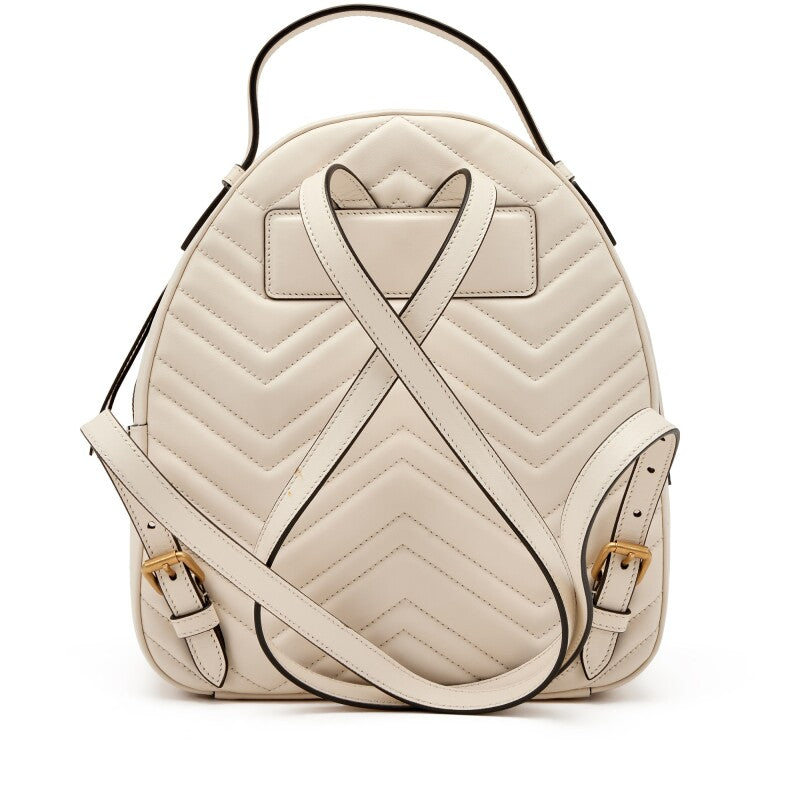 Gucci
White Calfskin Matelasse Animal Studs GG Marmont Dome Backpack Gold Hardware