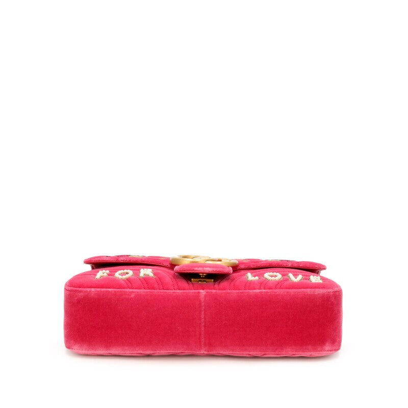 Gucci
Pink Quilted Embroidered Velvet Medium Blind for Love Flap Gold Hardware