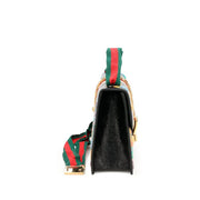 Gucci
Black and Multicolor Floral Embroidered Crinkled Patent Leather Sylvie Top Handle Gold Hardware