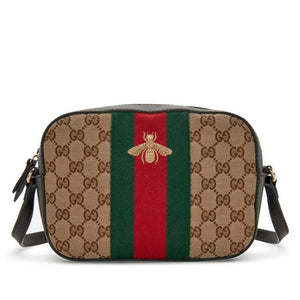 Gucci
Beige GG Monogram Canvas Bee Web Camera Bag Gold Hardware