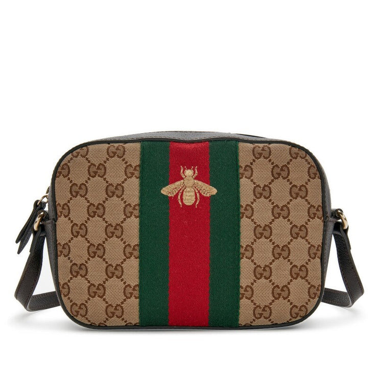 Gucci
Beige GG Monogram Canvas Bee Web Camera Bag Gold Hardware
