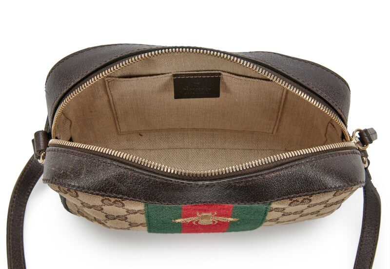 Gucci
Beige GG Monogram Canvas Bee Web Camera Bag Gold Hardware