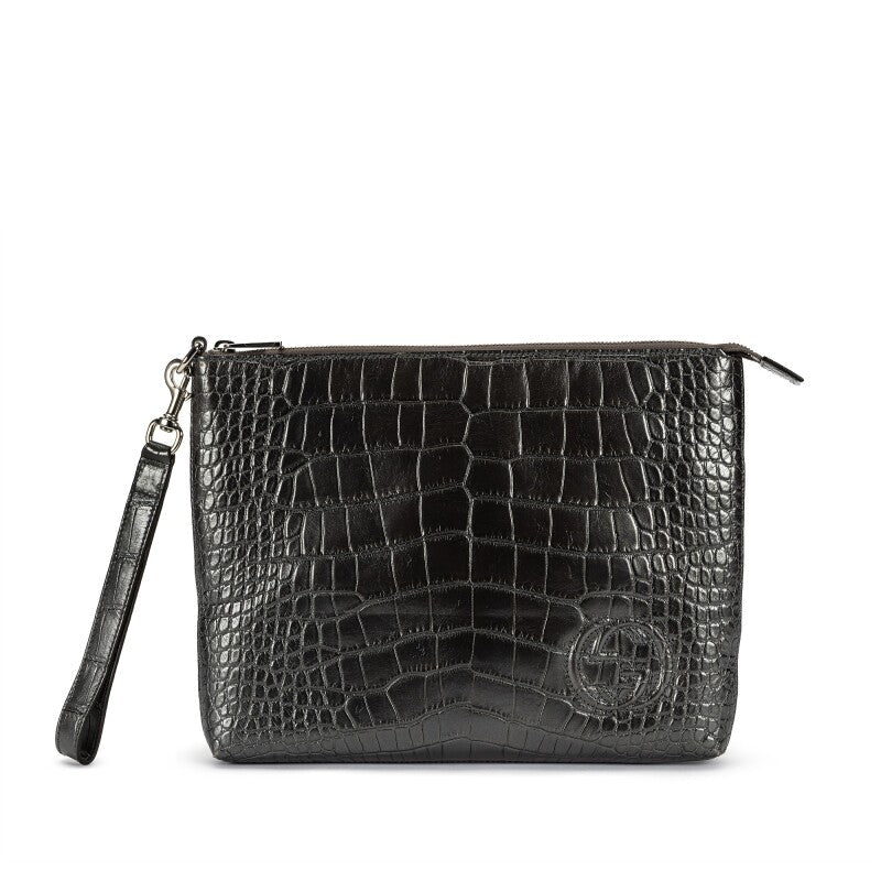Gucci
Gunmetal Crocodile Pouch Silver Hardware