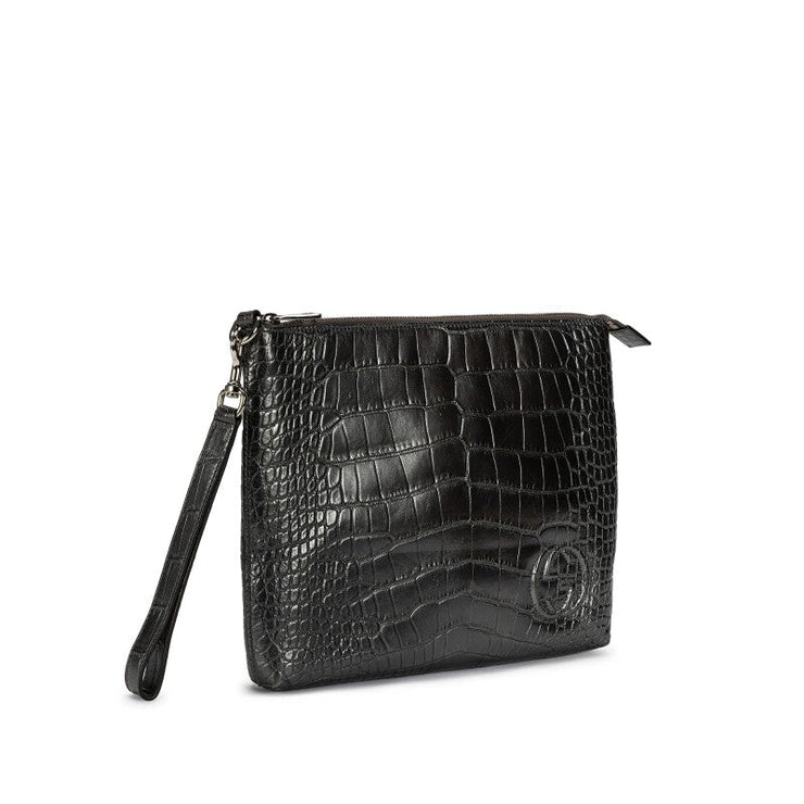 Gucci
Gunmetal Crocodile Pouch Silver Hardware