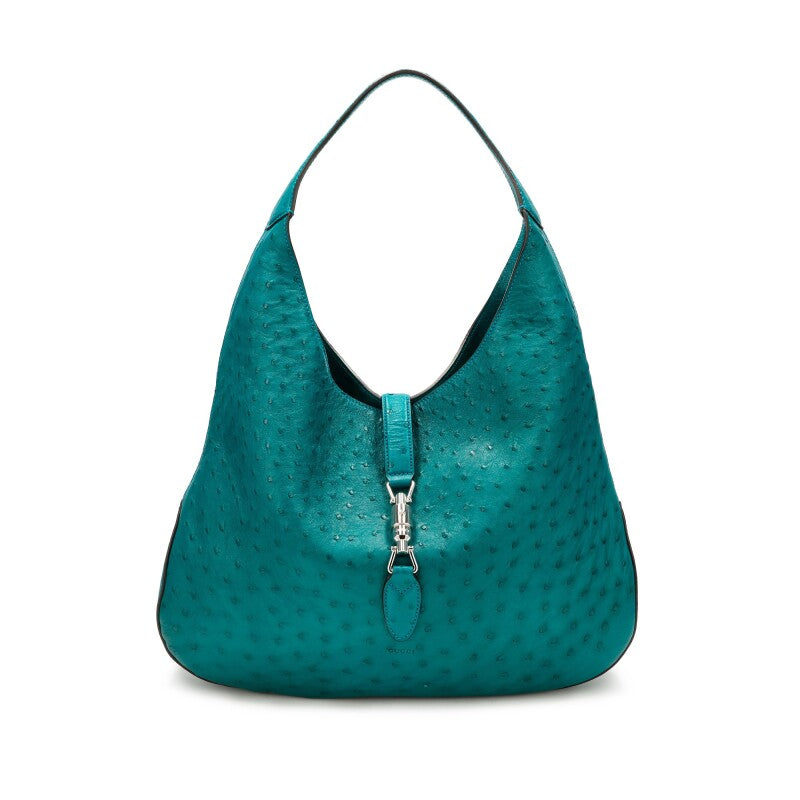 Gucci
Teal Ostrich Large Jackie Hobo Bag Silver Hardware