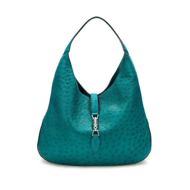 Gucci
Teal Ostrich Large Jackie Hobo Bag Silver Hardware