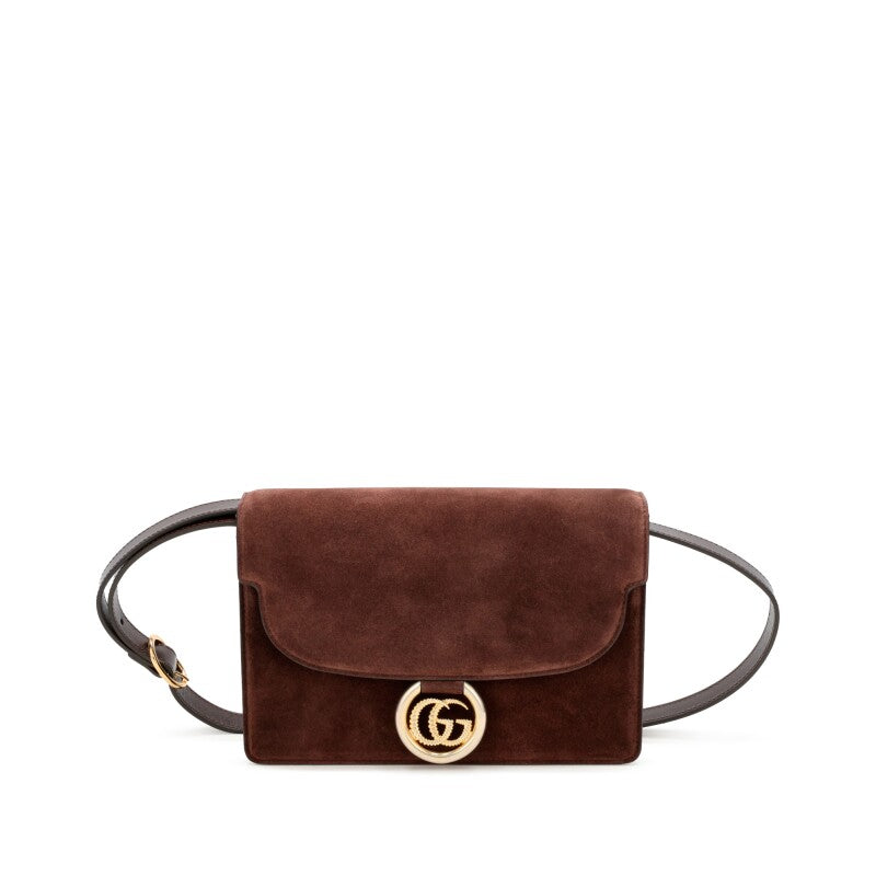 Gucci
Brown Suede Small GG Ring Shoulder Bag Gold Hardware