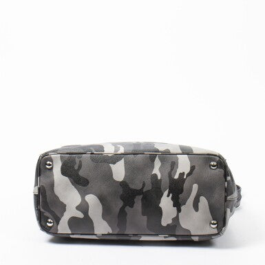 PRADA | BLACK AND GRAY CAMOUFLAGE PRINT CANVAS LIMITED EDITION SAFFIANO SOFT TOTE WITH PALLADIUM HARDWARE