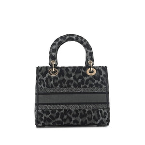 Christian Dior
Grey and Black Leopard Pattern Mizza Embroidery Medium Lady D-Lite Bag Pale Gold Hardware
