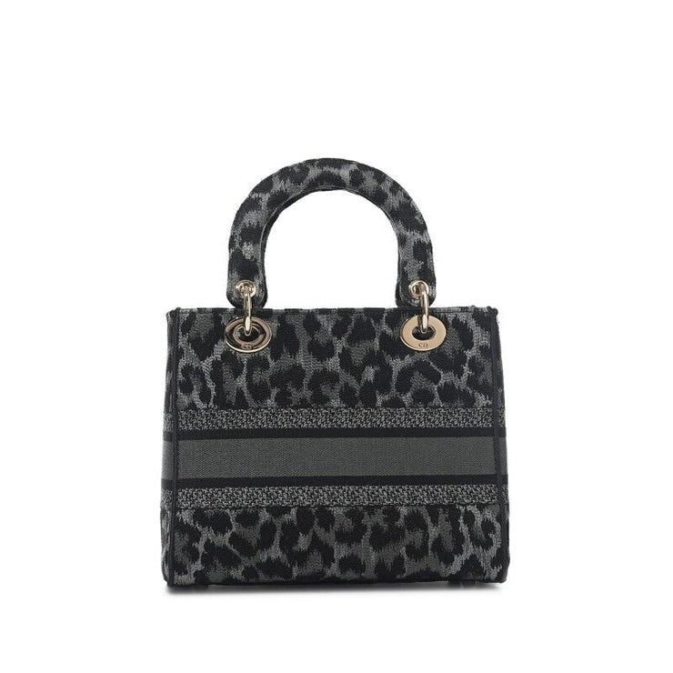 Christian Dior
Grey and Black Leopard Pattern Mizza Embroidery Medium Lady D-Lite Bag Pale Gold Hardware