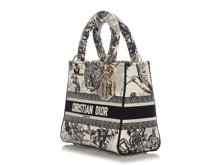 Christian Dior
Black and White Embroidered Toile de Jouy Zodiac Lady D-lite Gold Hardware