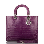 Christian Dior
Purple Shiny Crocodile Large Lady Dior Bag Silver Hardware
