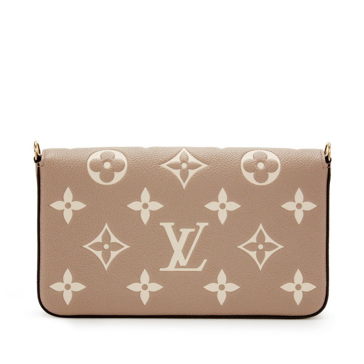 Louis Vuitton
Tourterelle and Crème Monogram Empreinte Pochette Félicie Gold Hardware, 2021
