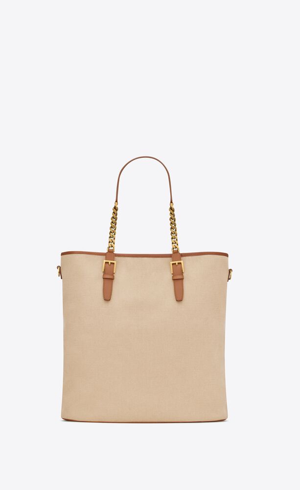 LAURENT TOTE BAG IN TELA E PELLE CONCIATA AL VEGETALE