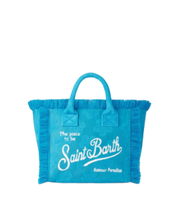 Borsa a mano Colette in spugna bluette con motivo a margherite in rilievo