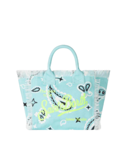 Borsa a mano Colette in canvas di cotone verde acqua con stampa bandana