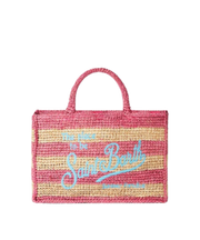 Borsa Colette in rafia a righe bianche e rosa