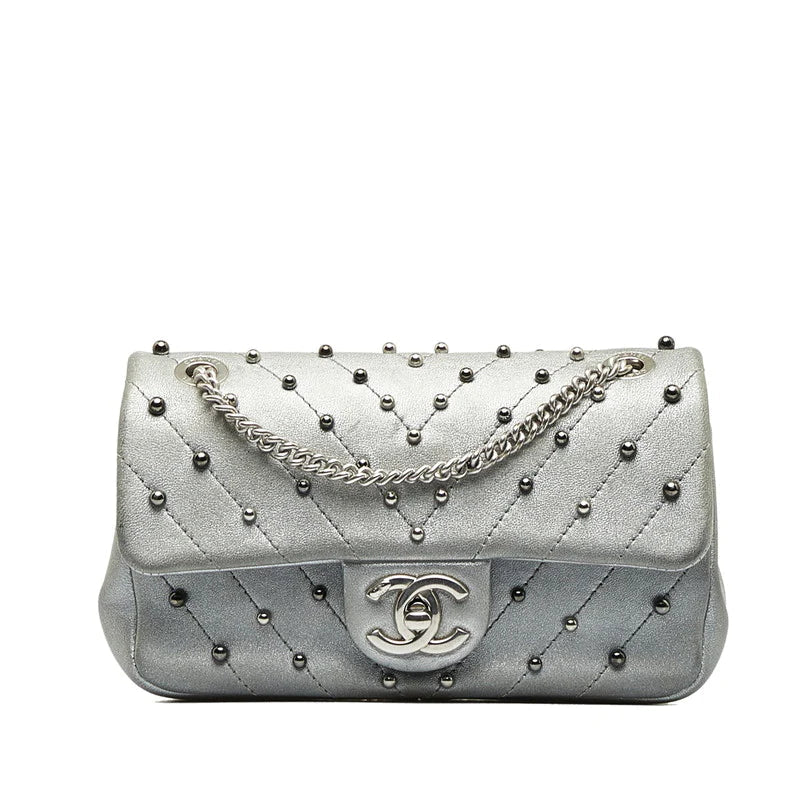 Chanel CC Chevron Studded Leather Flap Bag