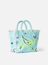 Borsa a mano Colette in canvas di cotone verde acqua con stampa bandana
